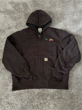 Vintage Carhartt x Dekalb Brown Canvas Hooded Work Jacket Men Size Large